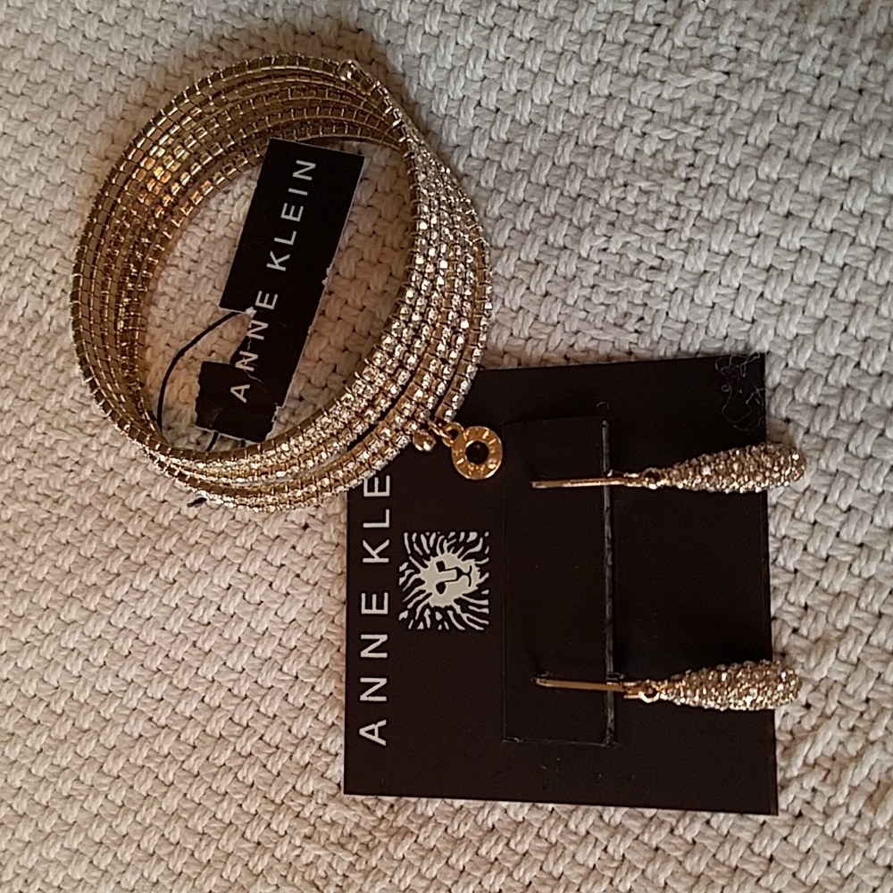 NWT Anne Klein crystal earrings & wrap bracelete